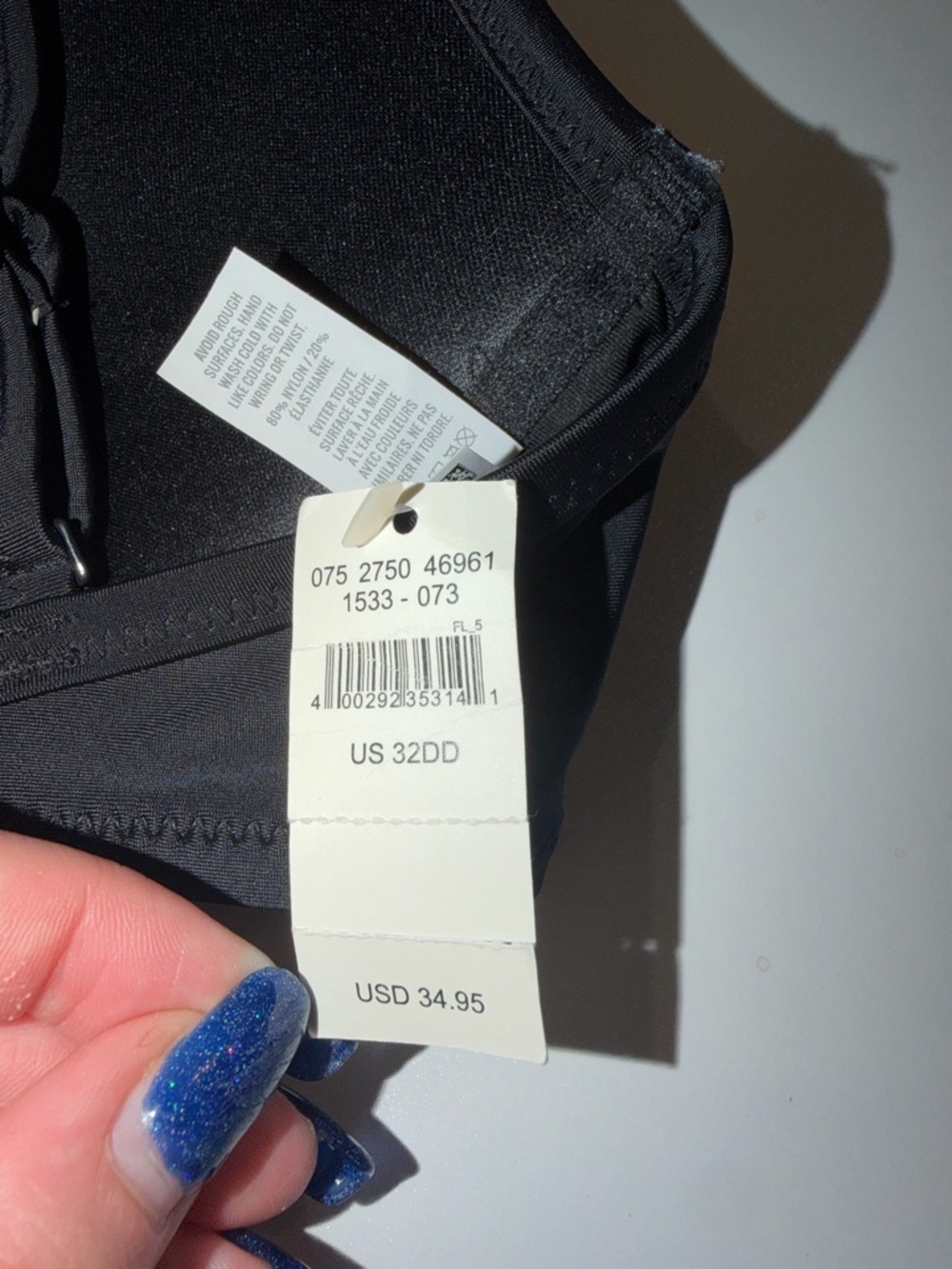 NWT Aerie Lightly Lined Underwire Bikini Top - 32DD - Black - Picture 3 of 5